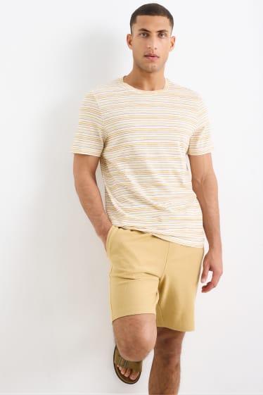 Heren - T-shirt - gestreept - wit / geel