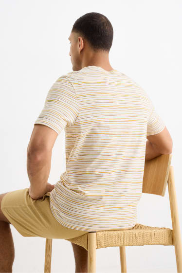 Herren - T-Shirt - gestreift - weiß / gelb