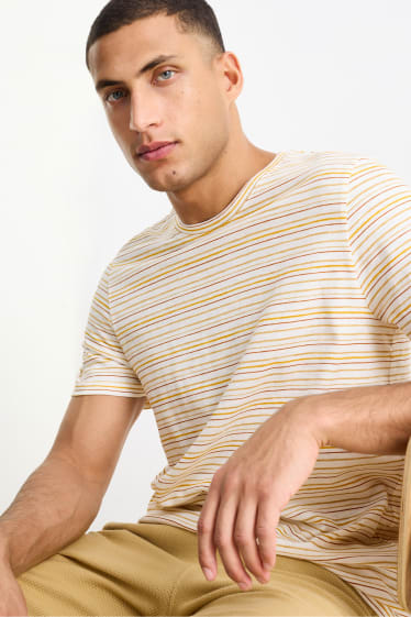 Hombre - Camiseta - de rayas - blanco / amarillo