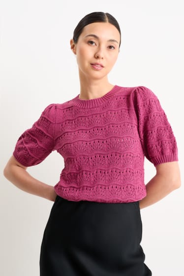 Femei - Pulover tricotat - mânecă scurtă - violet