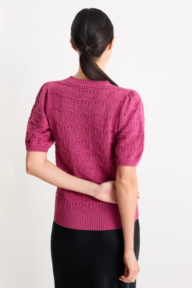Women - Knitted jumper - short sleeve - violet