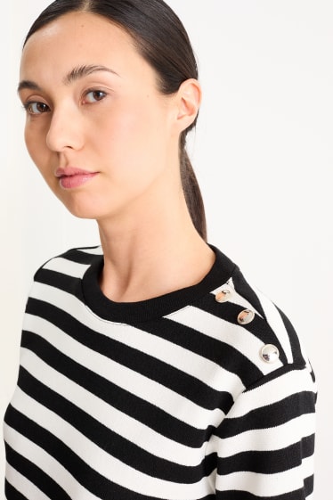 Mujer - Jersey de punto - manga corta - de rayas - negro / blanco