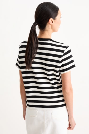 Mujer - Jersey de punto - manga corta - de rayas - negro / blanco
