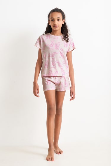 Children - Leopard - short pyjamas - 2 piece - rose