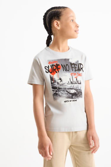 Kinder - Surfer - Kurzarmshirt - hellgrau