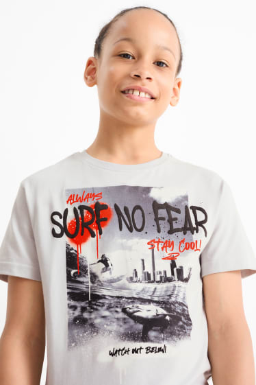 Kinder Jungen - Surfer - Kurzarmshirt - hellgrau