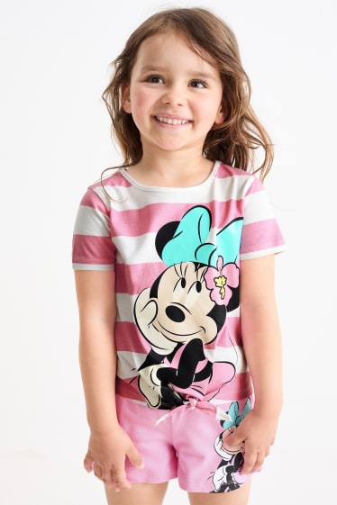 Kinderen - Set van 2 - Minnie Mouse - T-shirt met knoop in de stof - roze