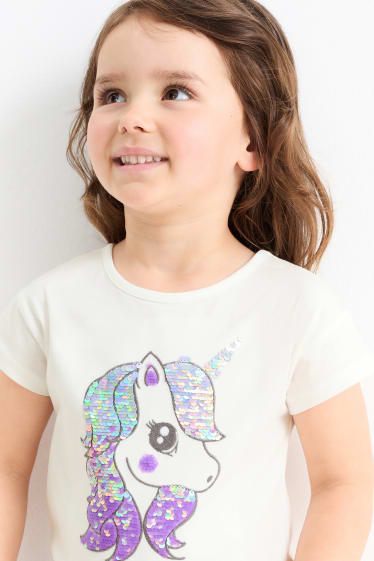 Niños - Unicornio - camiseta de manga corta - con brillos - blanco