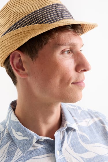 Mężczyźni - Słomkowy kapelusz - w paski - jasnobrązowy