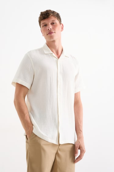 Men - Shirt - regular fit - lapel collar - cremewhite