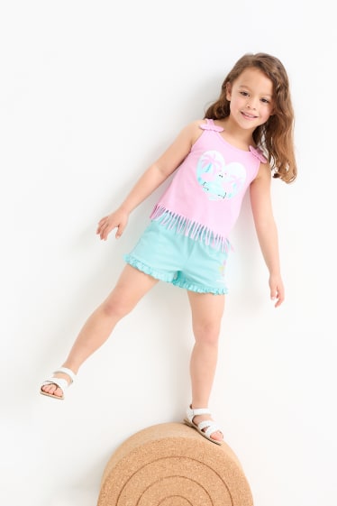 Kinderen - Set van 2 - palmen - shorts - roze / turquoise