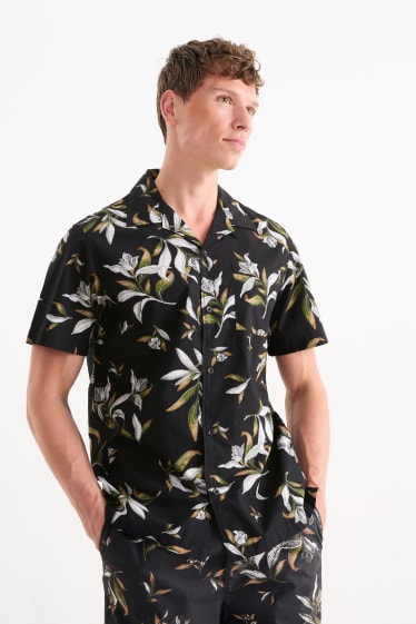 Men - Shirt - regular fit - lapel collar  - black