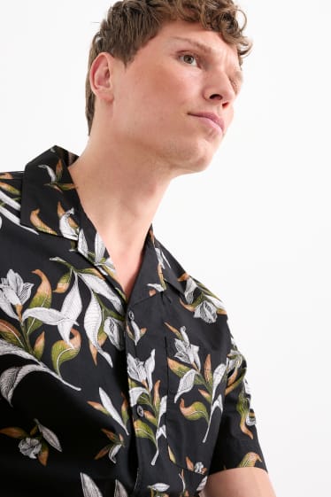 Men - Shirt - regular fit - lapel collar  - black