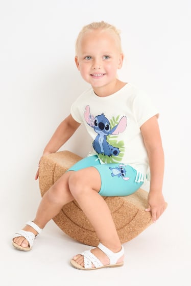 Kinder - Lilo & Stitch - Set - Kurzarmshirt und Radlerhose - 2 teilig - cremeweiss