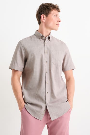 Heren - Business-overhemd - regular fit - button down - taupe