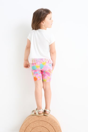 Copii - Fructe - set - tricou cu mânecă scurtă și pantaloni de ciclism - 2 piese - alb-crem