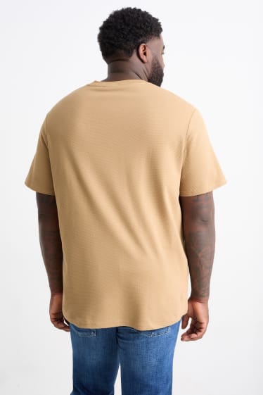 Hommes - T-shirt - texturé - beige