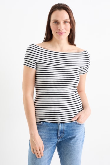 Femmes - T-shirt - à rayures - blanc / noir