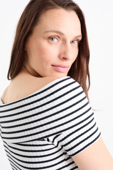 Femmes - T-shirt - à rayures - blanc / noir