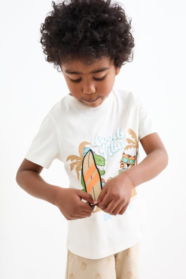 Children Boys - Summer - set - short sleeve T-shirt and shorts - 2 piece - cremewhite