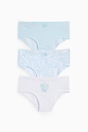 Enfants - Lot de 3 - fleur et rayures - shortys - blanc crème