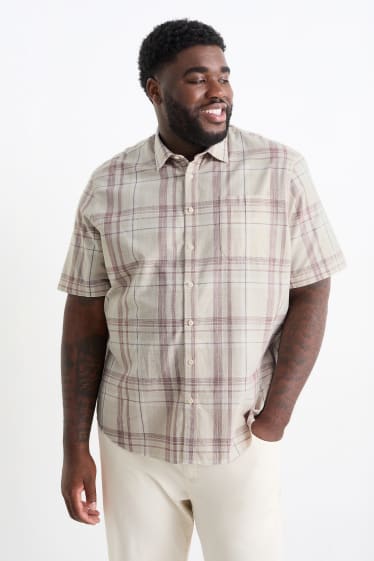 Hommes - Chemise - regular fit - col kent - à carreaux - beige