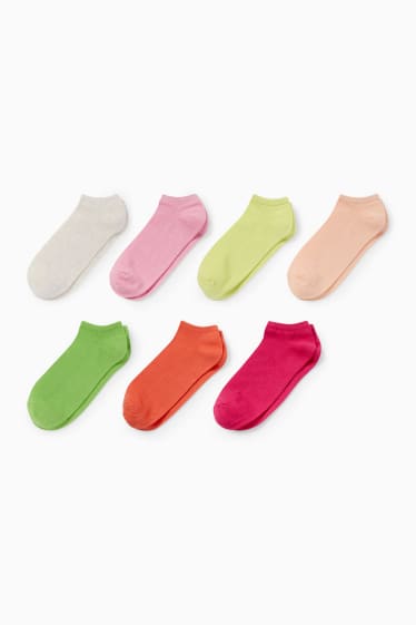 Dames - Set van 7 paar - sneakersokken - fuchsiarood
