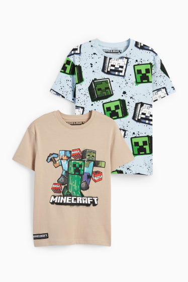 Kinderen: jongens - Set van 2 - Minecraft - T-shirt - beige / blauw