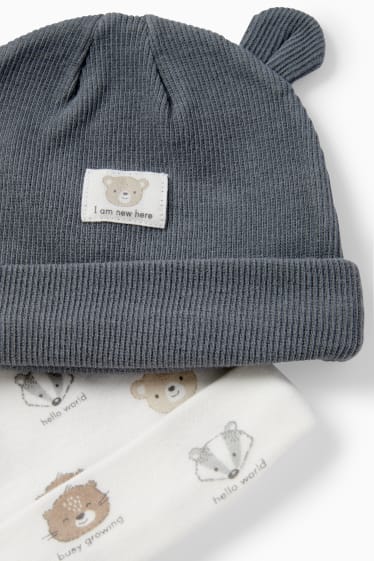 Bébés garçons - Lot de 2 - animaux sauvages - bonnets pour bébé - gris foncé / blanc