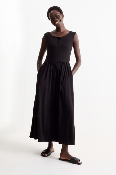 Damen - Basic-Viskose-Kleid - schwarz