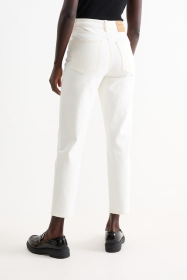 Dámské - Mom jeans - high waist - krémově bílá