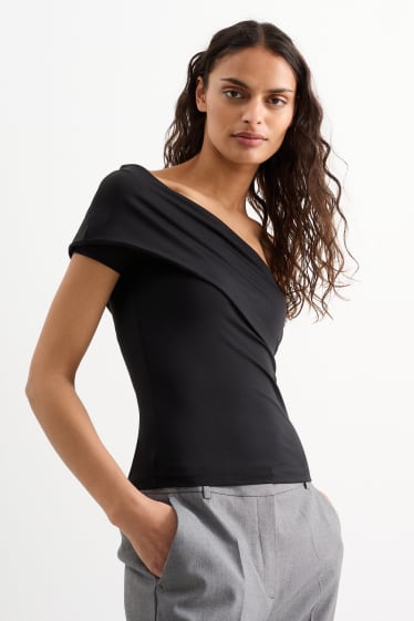 Damen - One-Shoulder-Top - schwarz