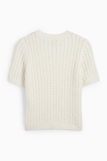 Femmes - Gilet en maille - motif tressé - blanc crème