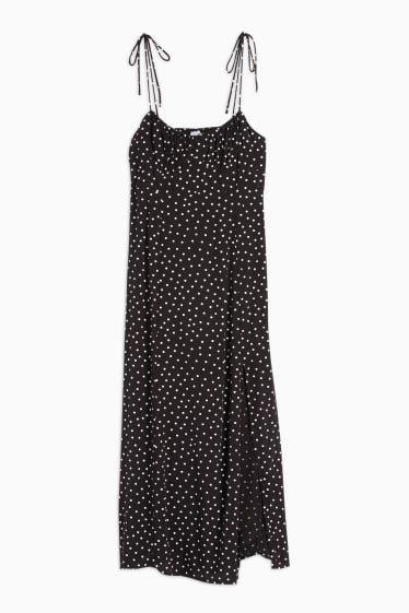 Women - Dress with slit - polka dot - black