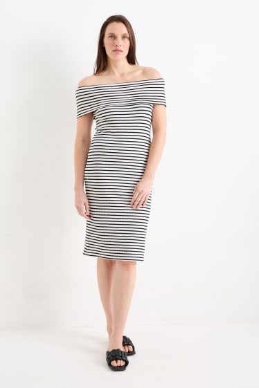 Women - Bardot dress - striped - white / black