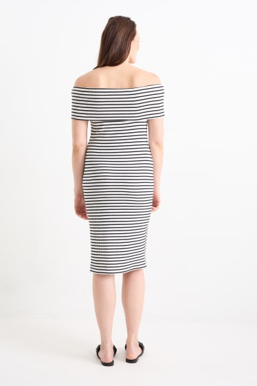 Women - Bardot dress - striped - white / black
