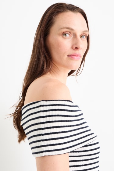 Women - Bardot dress - striped - white / black