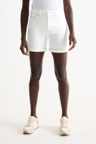Dámské - Džínové šortky - mid waist - krémově bílá