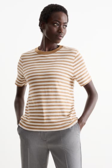Mujer - Camiseta - de rayas - marrón claro