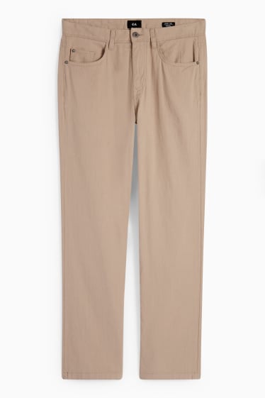 Pánské - Kalhoty - regular fit - lněná směs - taupe