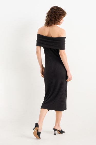 Mujer - Vestido ceñido de punto con escote estilo Bardot - negro