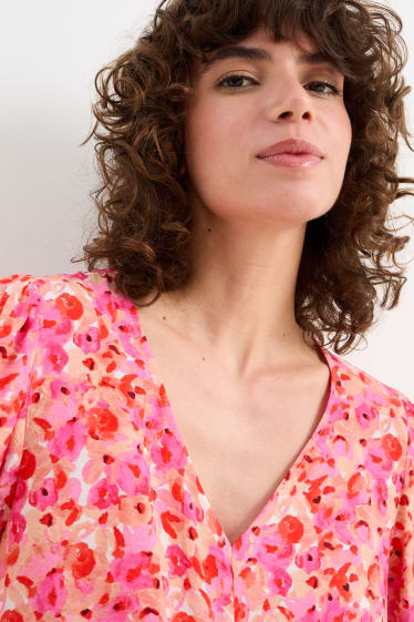 Damen - Bluse mit Knotendetail - geblümt - pink