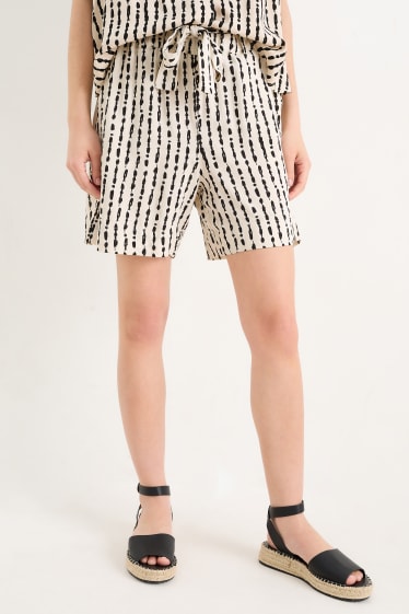 Dames - Shorts - mid waist - met patroon - licht beige