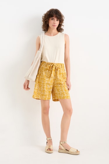Dames - Shorts - mid waist - met patroon - geel