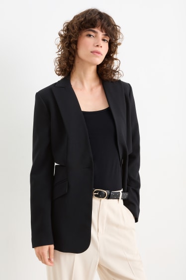 Dames - Lange blazer met cut outs - getailleerd - zwart