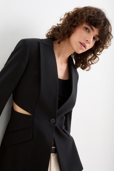 Women - Long blazer with cut-outs - fitted - black