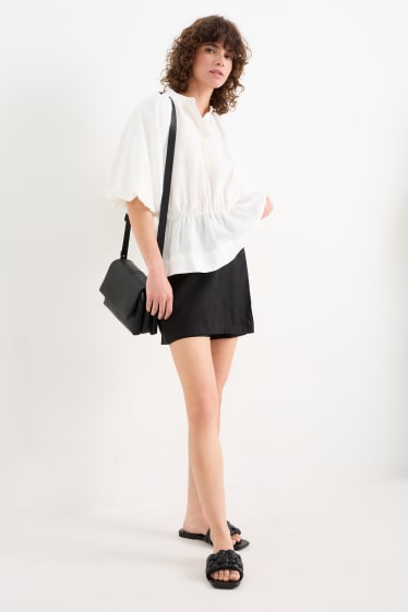 Damen - Skort - Mid Waist - Leinen-Mix - schwarz