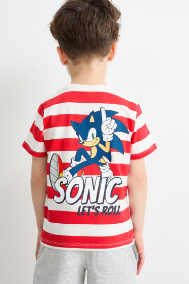 Niños - Sonic - camiseta de manga corta - de rayas - rojo / blanco roto