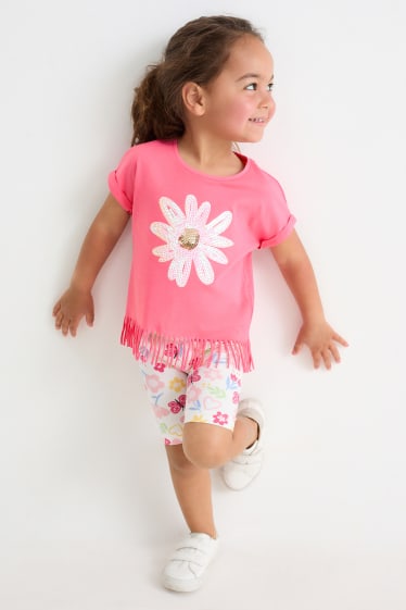 Kinder - Blume - Set - Kurzarmshirt und Radlerhose - 2 teilig - pink