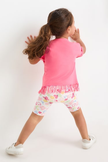 Children - Floral - set - short sleeve T-shirt and cycling shorts - 2 piece - pink